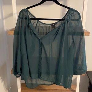H&M shear hunter green peasant top